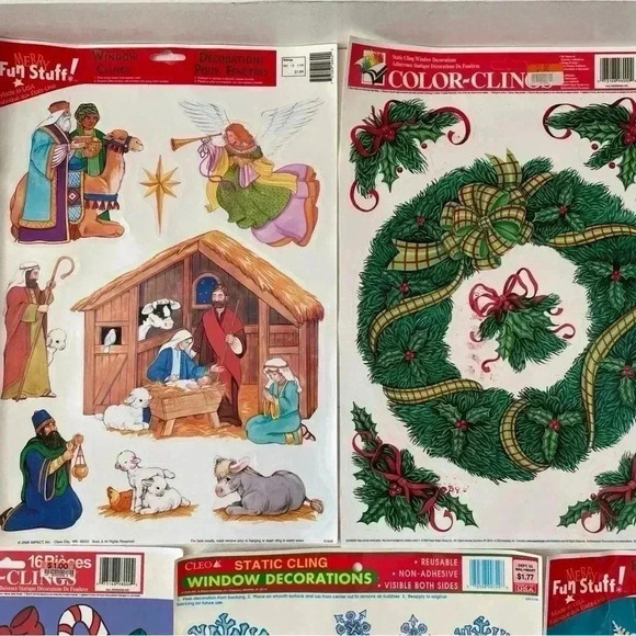 Vintage Christmas Window Decoration Reusable Static Sticker Clings Holo Lot of 7 - Picture 2 of 10